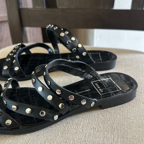 Dolce Vita Women’s Strappy Studded Slip On Sandals Flats Black Size 6W Wide - Picture 2 of 8